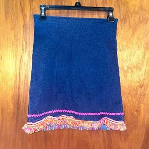 Denim Skirt with Colorful Frayed Hem